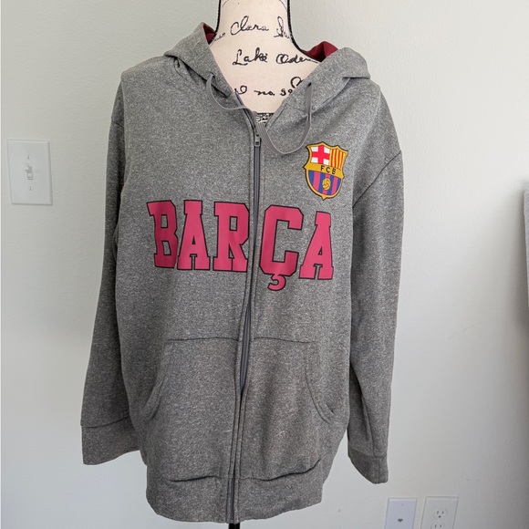 FC Barcelona Gray Marron Hoodie Kangaroo Pocket Sz Xl Fanatic soccer Streetwear - Picture 5 of 13